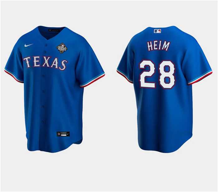 Men%27s Texas Rangers #28 Jonah Heim Royal 2023 World Series Stitched Baseball Jersey Dzhi